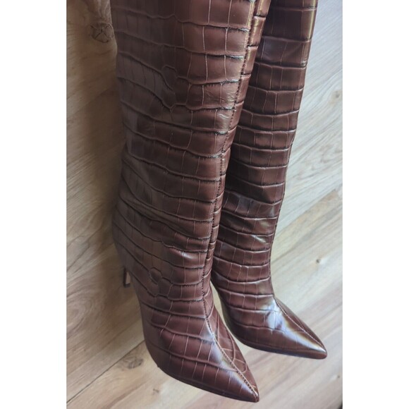 Schutz Maryana Crocodile Embossed Leather Stiletto Heel Boots Womens 8.5 - Picture 9 of 13